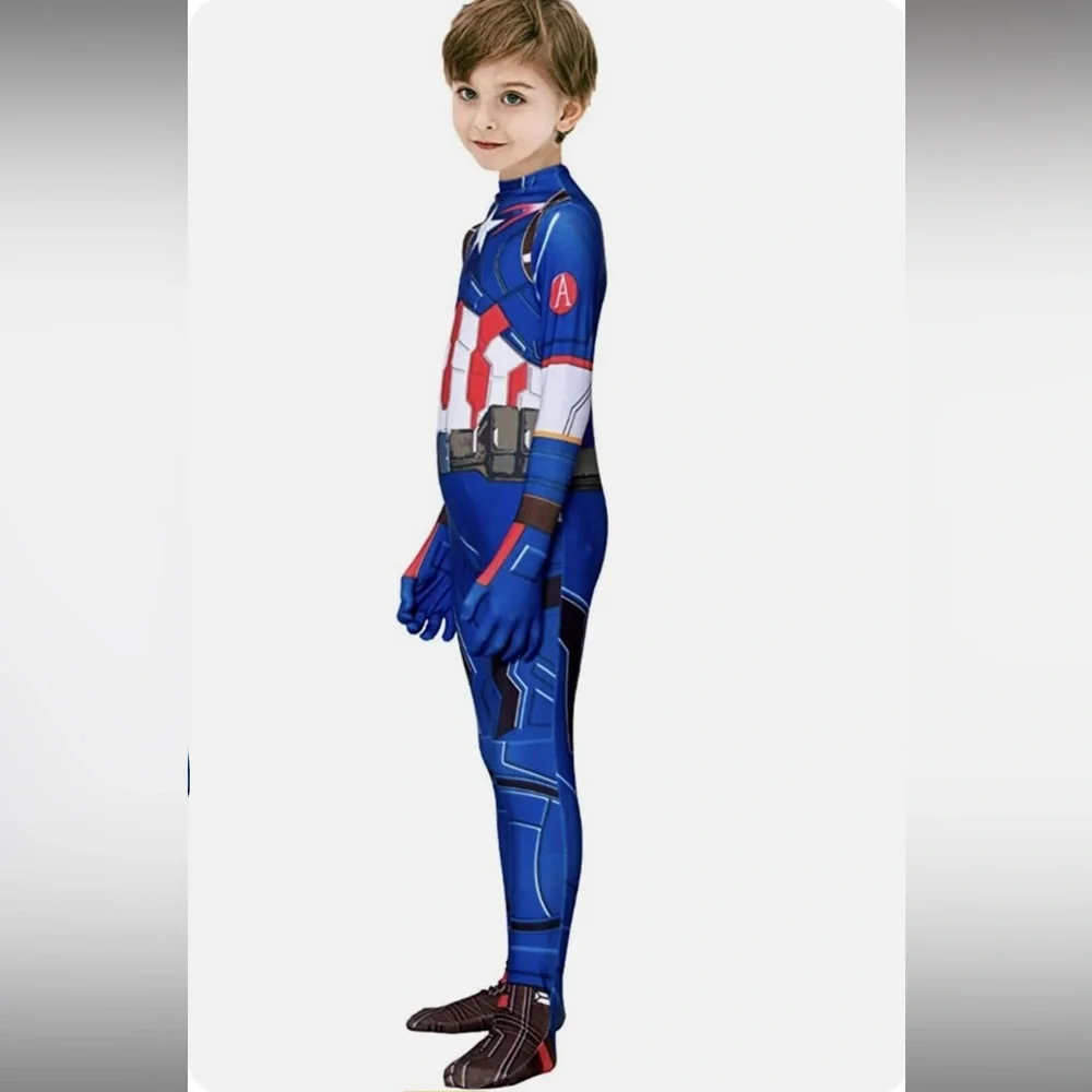 The Captain America Kids Bodysuit Superhero Costumes Lycra Spandex Size 9T 10T